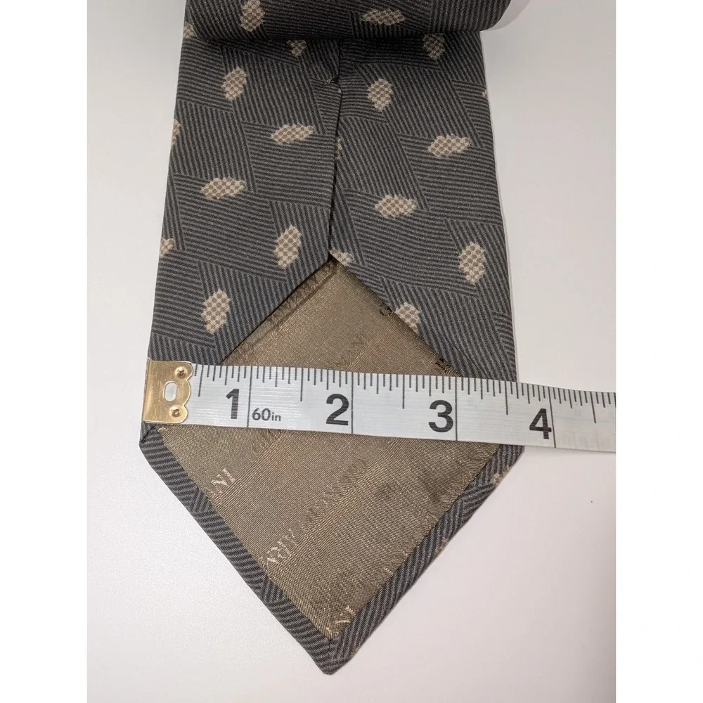 Giorgio Armani Cravatte All Silk Tie Gray Beige Geometric Made In Italy
